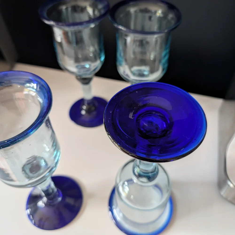 Pier 1 Blue Glass Goblets Set